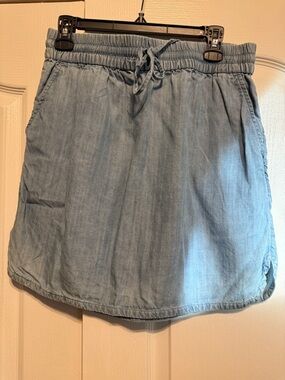 LOFT Light Blue Chambray Drawstring Mini Skirt